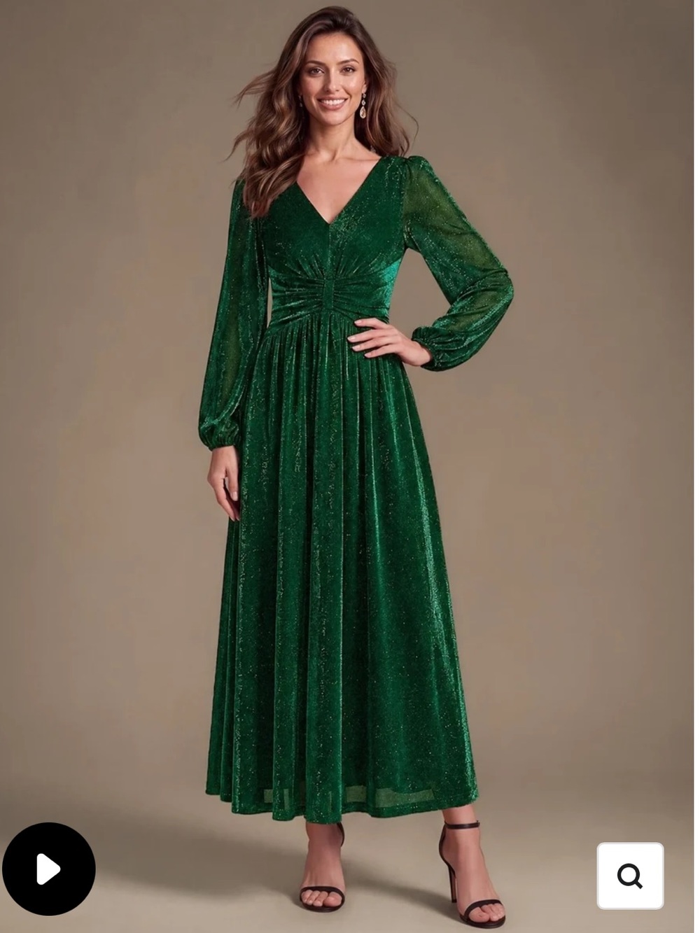 Ever Pretty Emerald Green V-Neck Long Sleeve Maxi Dress m